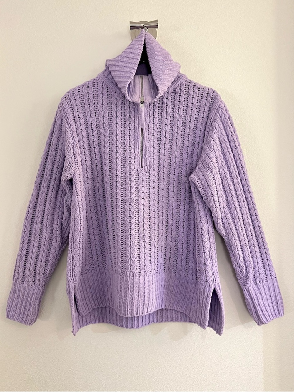 Aerie Lavender Chenille Sweater Quarter Zip Knit Pullover Cozy Size S
